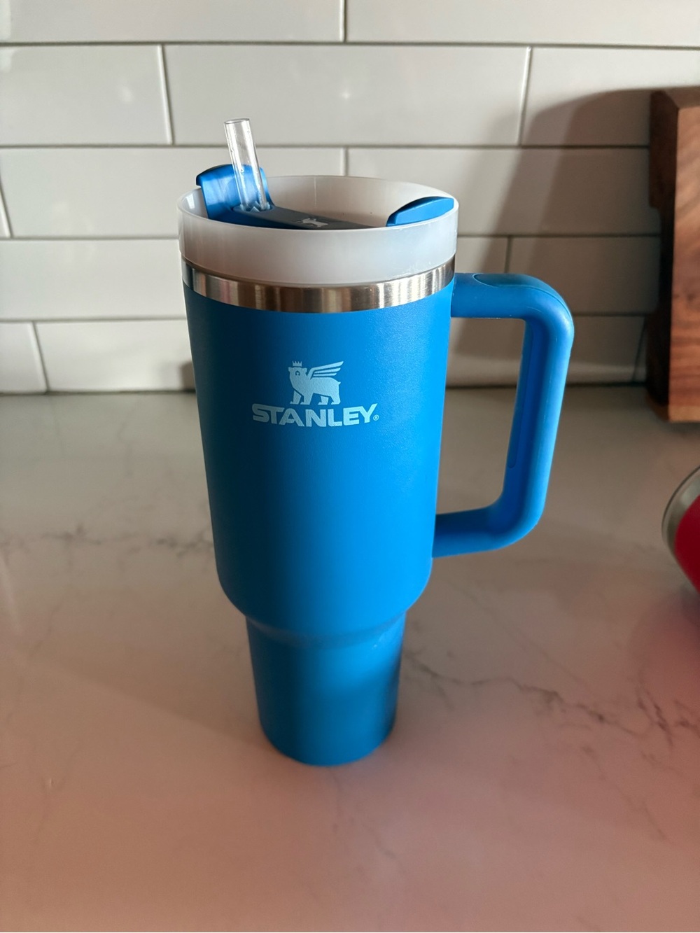 Stanley Bright Blue Insulated Travel Mug with Handle and Straw